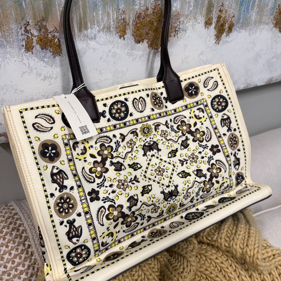 TORY BURCH LARGE ELLA PRINTED TOTE-"NEW IVORY PISCES DREAM DESIGN" - Picture 2 of 8